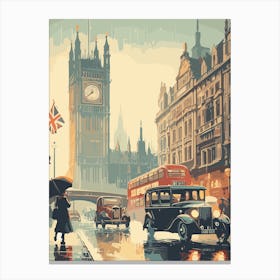 London on a rainy day vintage travel poster wall art 1 Canvas Print