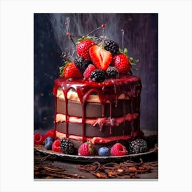Chocolate Cake With Berries sweet food Canvas Print
