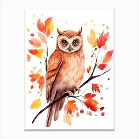N Owl Watercolour In Autumn Colours 1 Canvas Print