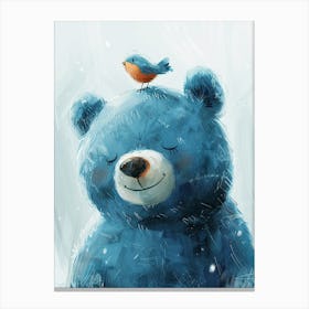 Small Joyful Bear With A Bird On Its Head 17 Canvas Print