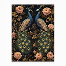 Two Peacocks Floral Wallpaper 2 Canvas Print