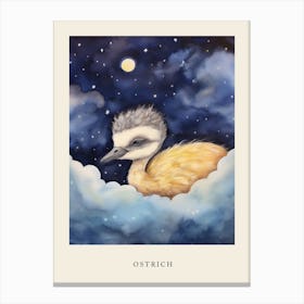 Baby Ostrich 3 Sleeping In The Clouds Nursery Poster Canvas Print