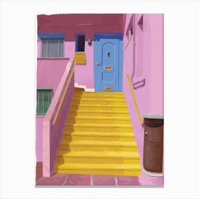 Pink House With Stairs Canvas Print