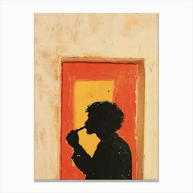 Silhouette Of A Man Smoking A Cigarette Canvas Print