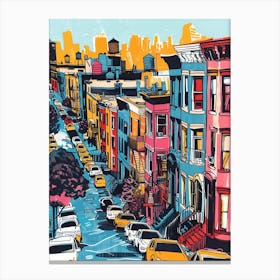 Brooklyn New York Colourful Silkscreen Illustration 3 Canvas Print