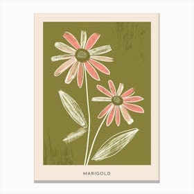 Pink & Green Marigold 1 Flower Poster Canvas Print
