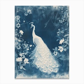 Floral White & Blue Peacock 2 Canvas Print