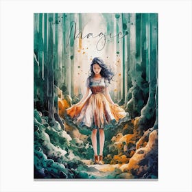 Girl in the Forest Watercolor Painting 1 Canvas Print