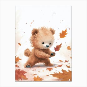 Sloth Bear Cub Playing With A Fallen Leaf Storybook Illustration 4 Canvas Print