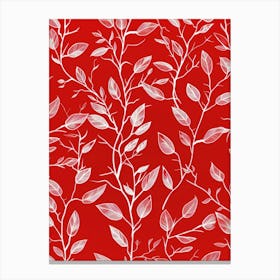 White Leaves On Red Background 3 Canvas Print