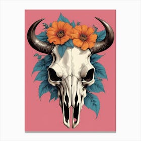 Floral Bison Skull (4) Canvas Print