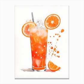 Aperol With Ice And Orange Watercolor Vertical Composition 30 Canvas Print