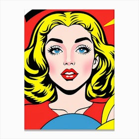 Iconic Expression: A Woman's Face in Bold Pop Art Strokes Comic Book Girl Canvas Print