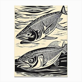 Atlantic Bluefin Tuna Linocut Canvas Print