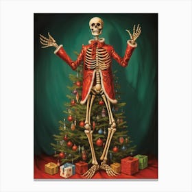 Skeleton Are Holding Hands In Front Of A Christmas Canvas Print