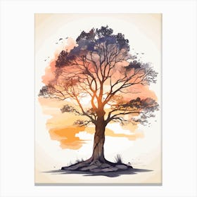 Watercolor Tree At Sunset Bedroom Art Print 1 Canvas Print