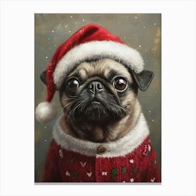 Pug In Christmas Jumper And Santa Hat Canvas Print