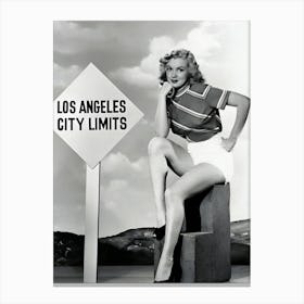 Marilyn Monroe Poses In Front Of A Signpost Reading Los Angeles City Limits Canvas Print