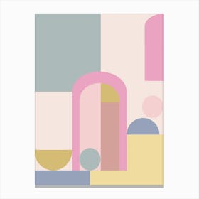 Modern Geometric Architecture Shapes Door in Pastel Pink Canvas Print