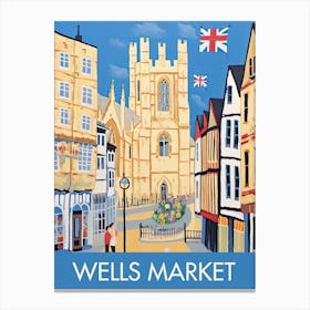 Wells Market Square England Travel Print Painting Cute Canvas Print