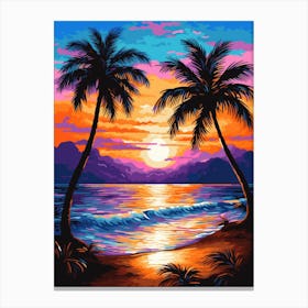 Sunset Beach With Palm Trees Canvas Print