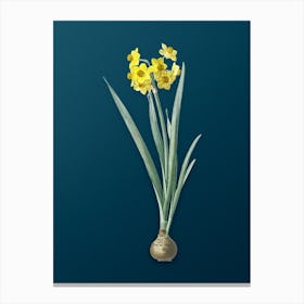 Vintage Daffodil Botanical Art on Teal Blue Canvas Print