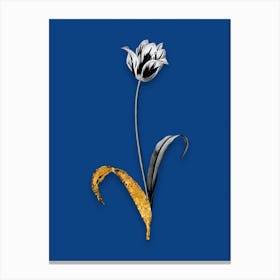 Vintage Didiers Tulip Black and White Gold Leaf Floral Art on Midnight Blue n.0923 Canvas Print