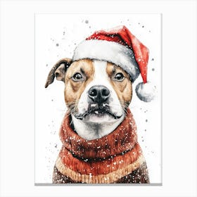 Staffordshire Bull Terrier Staffy In Christmas Jumper & Santa Hat Neutral Canvas Print