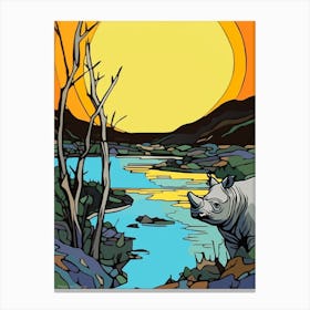 Simple Rhino Illustration By The River 4 Canvas Print