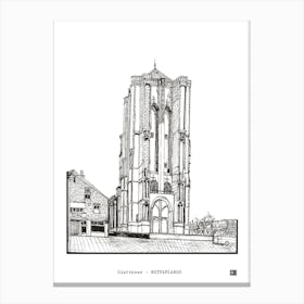 Dikke Toren Zierikzee Netherlands Art Print - Pen & Ink Architecture Drawing - Dutch Architectural Sketch & Travel Gifts Canvas Print