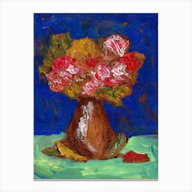 Floral On Blue - flowers red mint green vertical floral painting Anton Maliar living room bedroom Canvas Print