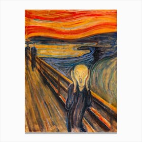 Edvard Munch "The Scream" or Skrik Painted in 1893 - Fully Remastered and Digitally Cleaned up Image - Signed and With the Inscription in Norwegian he Imbedded in the Sky - "Kan Kun Være Malet af en Gal Mand!” (“Can Only Have Been Painted by a Madman!”) HD Canvas Print