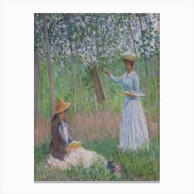 Blanche Hoschedé At Her Easel With Suzanne Hoschedé Reading By Claude Monet Canvas Print