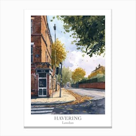 Havering London Borough   Street Watercolour 2 Poster Canvas Print