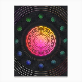 Neon Geometric Glyph in Pink and Yellow Circle Array on Black n.0411 Canvas Print