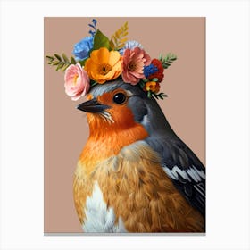 Robin With Flower Crown 1 Canvas Print