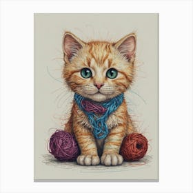 Kitten With Yarn Canvas Print