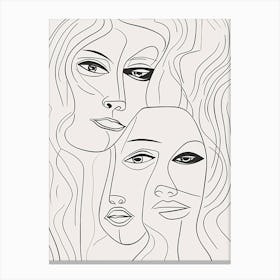 Faces In Black And White Line Art Clear 8 Canvas Print