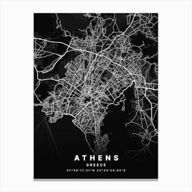 Athens Greece Black Map Canvas Print