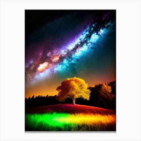 Colorful Tree In The Night Sky Canvas Print