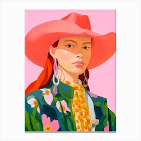 Floral Pink Green Painted Cowgirl Canvas Print