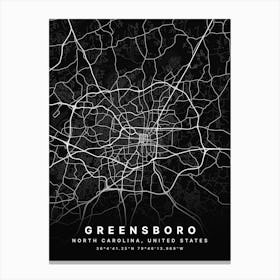 Greensboro North Carolina USA Black Map Canvas Print