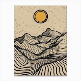 A minimalist pen and ink drawing of a mountainous 1 Canvas Print