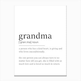 Grandma Definition Poster - Dictionary Canvas Print