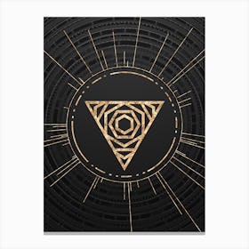 Geometric Glyph Symbol in Gold with Radial Array Lines on Dark Gray n.0193 Canvas Print