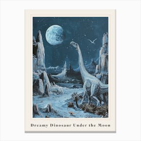 Dinosaur Under The Moon Painting 1 Poster Canvas Print