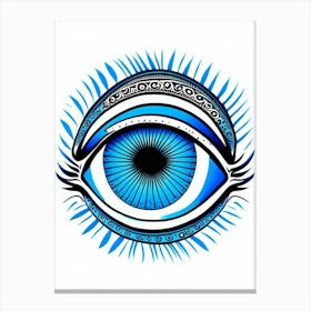 Psychedelic Eye, Symbol, Third Eye Blue & White 6 Canvas Print