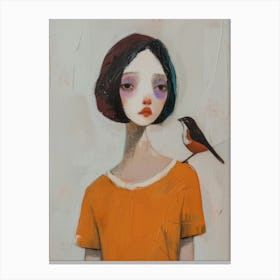 Bird On A Girl'S Shoulder Canvas Print