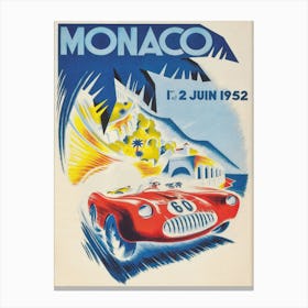 Monaco 1952 Grand Prix Vintage Poster Canvas Print