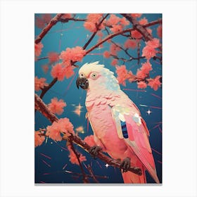 cosmic geometric cockatoo in a tree surrounded by flowers 2 Canvas Print